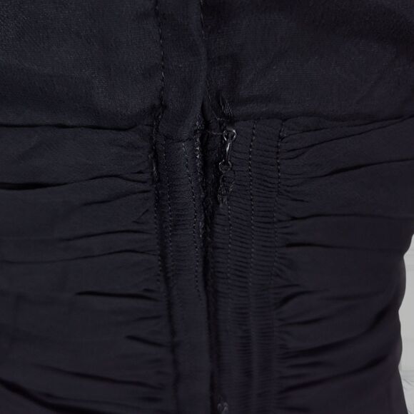 Vintage 50s Silk Midi Cocktail Dress Size 4 Black Ruched Empire Waist Bombshell - Picture 12 of 16